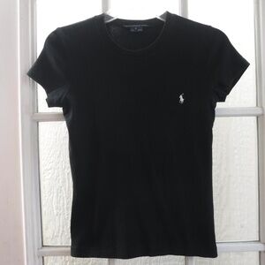 Ralph Lauren sport White Pony Logo on Black Color Short Sleeve Crewneck Shirt